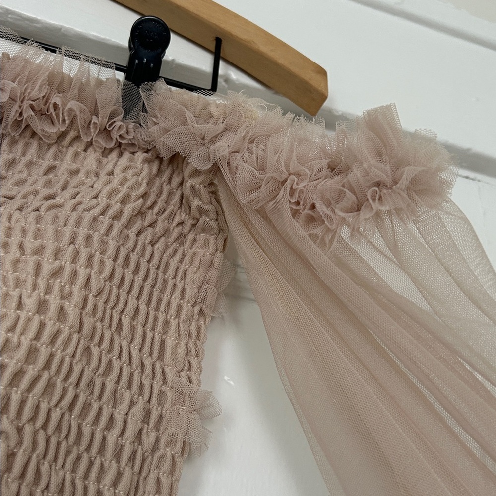 MABLE Ruffled Smocked Off-Shoulder Crop Top - Picture 2 of 9